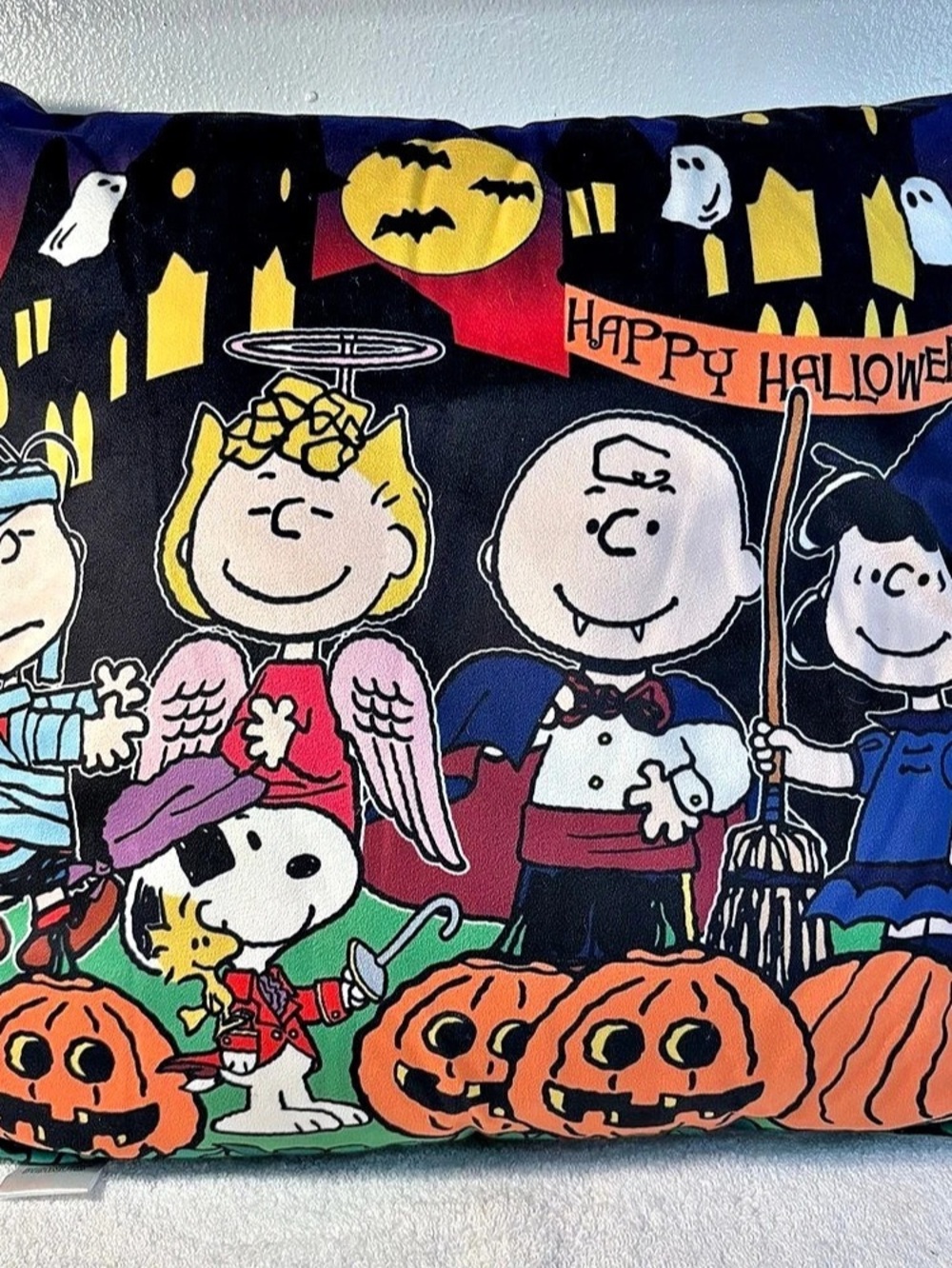 Peanuts Halloween Throw Pillow Black Orange